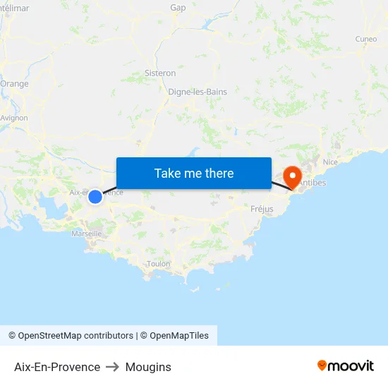 Aix-En-Provence to Mougins map