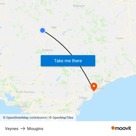 Veynes to Mougins map