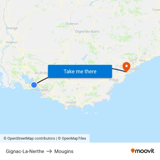 Gignac-La-Nerthe to Mougins map