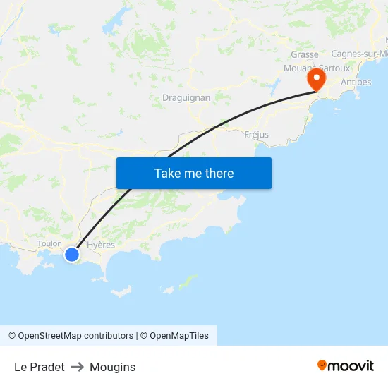 Le Pradet to Mougins map