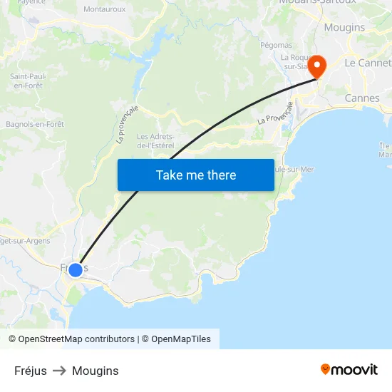 Fréjus to Mougins map