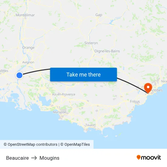 Beaucaire to Mougins map