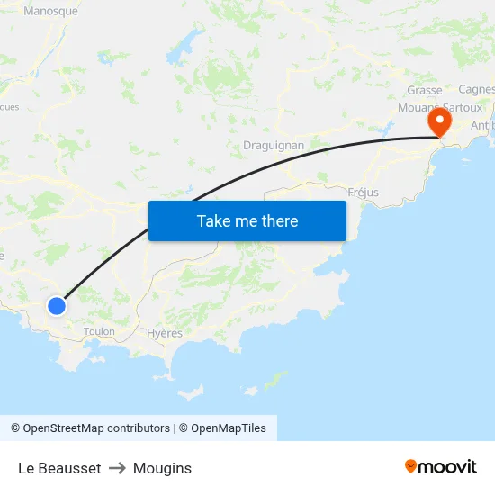 Le Beausset to Mougins map