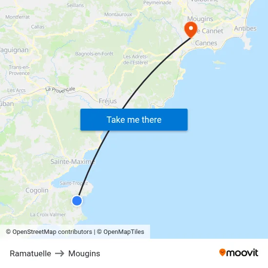 Ramatuelle to Mougins map