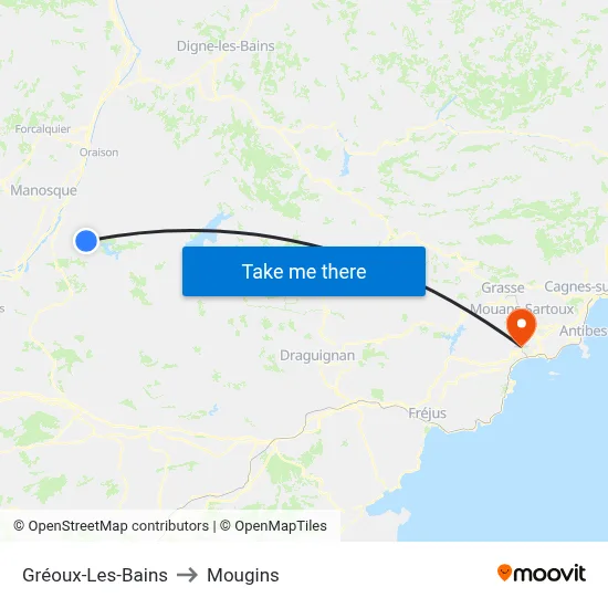 Gréoux-Les-Bains to Mougins map