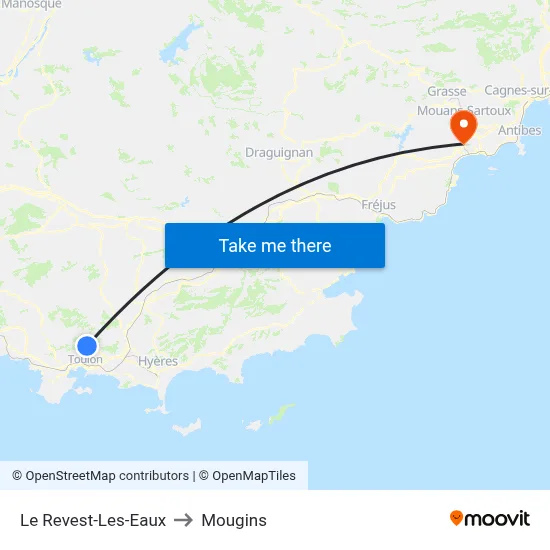 Le Revest-Les-Eaux to Mougins map