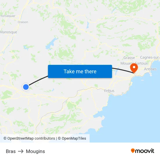 Bras to Mougins map