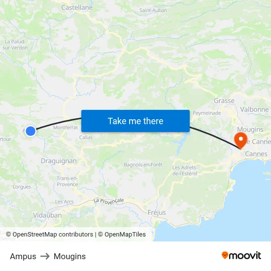 Ampus to Mougins map