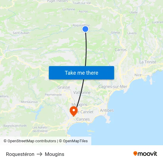 Roquestéron to Mougins map