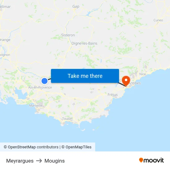 Meyrargues to Mougins map