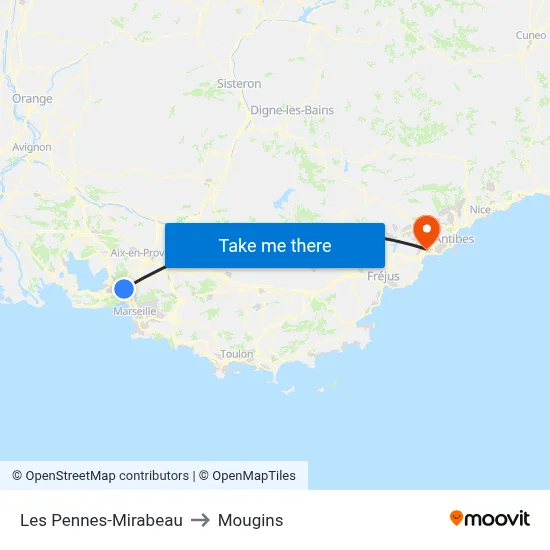 Les Pennes-Mirabeau to Mougins map