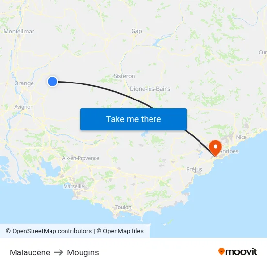 Malaucène to Mougins map