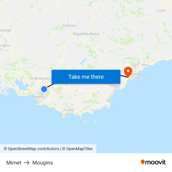 Mimet to Mougins map