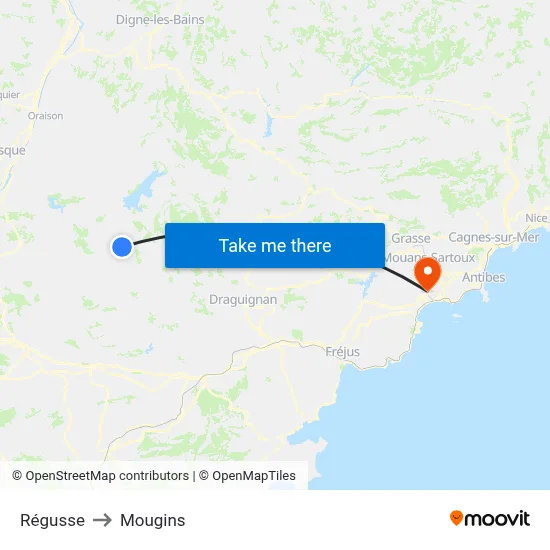 Régusse to Mougins map