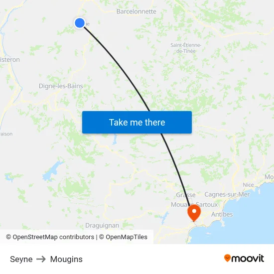 Seyne to Mougins map
