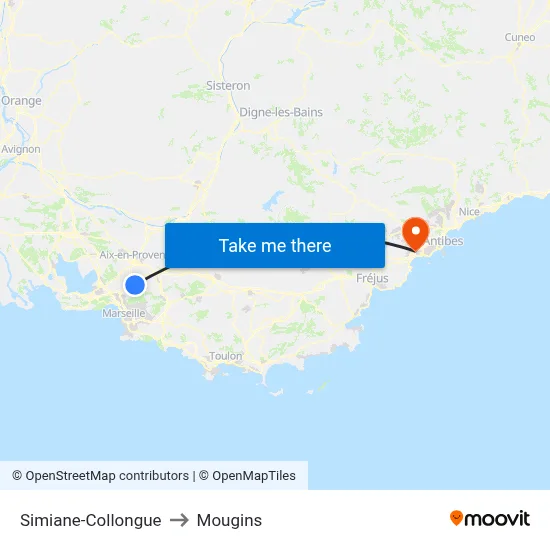 Simiane-Collongue to Mougins map
