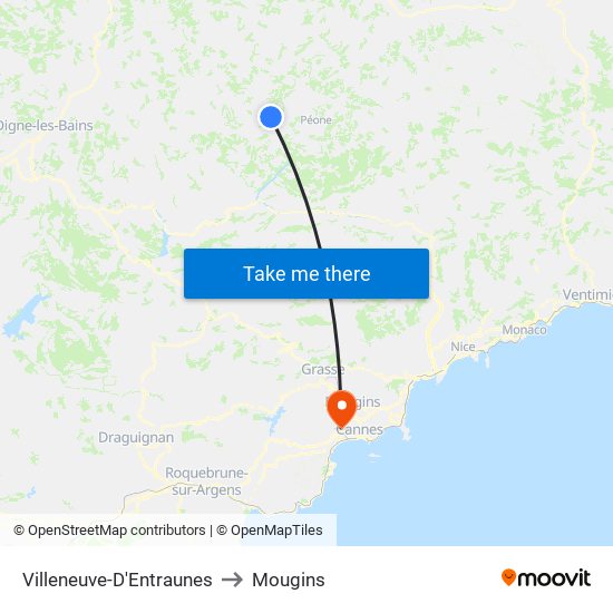 Villeneuve-D'Entraunes to Mougins map