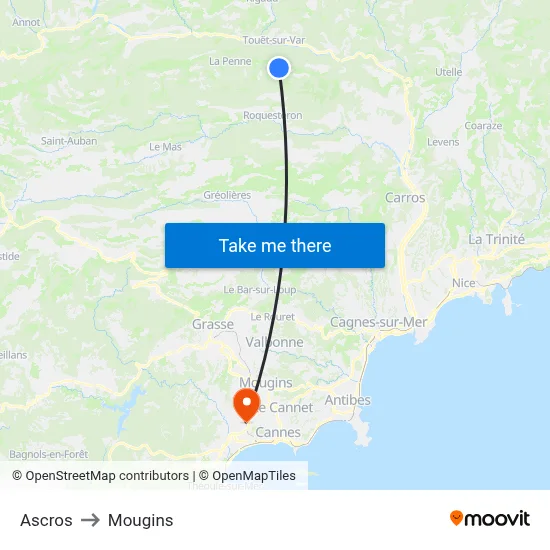 Ascros to Mougins map