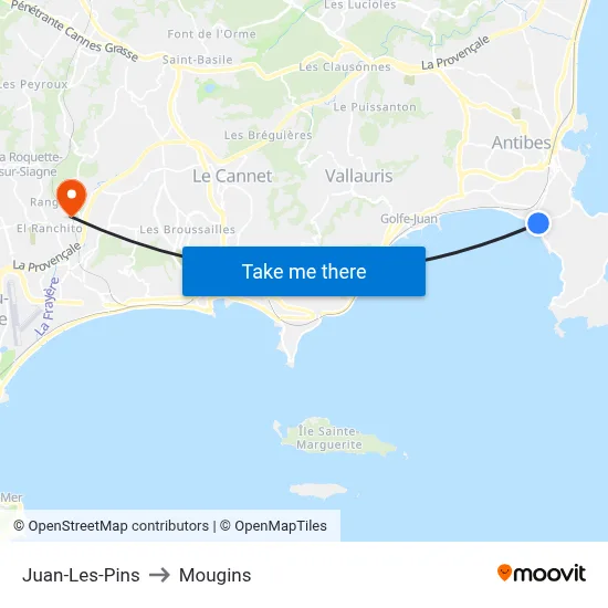 Juan-Les-Pins to Mougins map