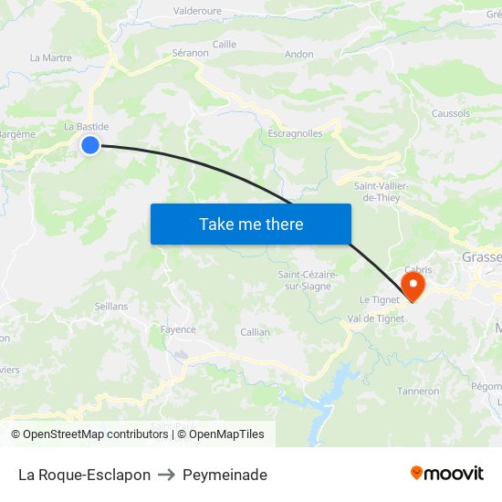 La Roque-Esclapon to Peymeinade map