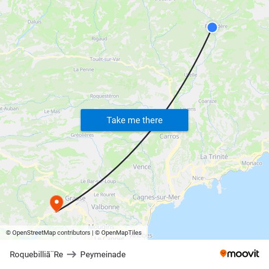 Roquebilliã¨Re to Peymeinade map