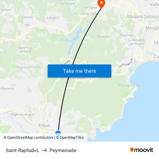 Saint-Raphaã«L to Peymeinade map