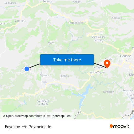 Fayence to Peymeinade map