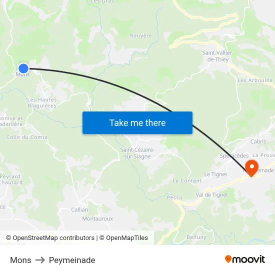 Mons to Peymeinade map