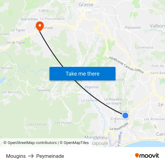 Mougins to Peymeinade map