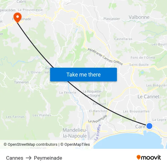 Cannes to Peymeinade map