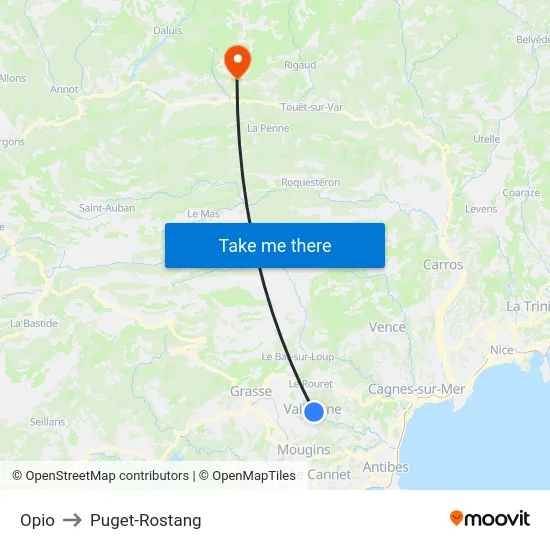 Opio to Puget-Rostang map