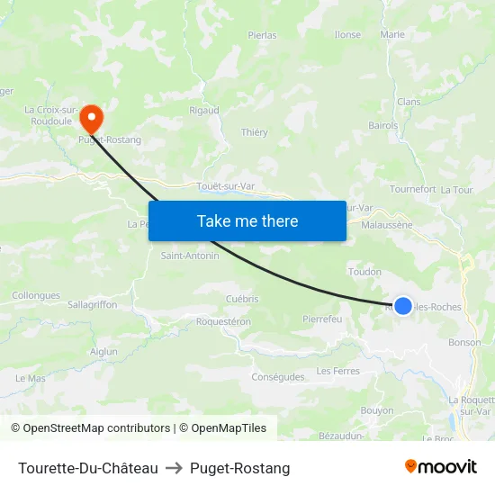 Tourette-Du-Château to Puget-Rostang map