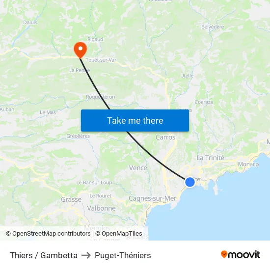 Thiers / Gambetta to Puget-Théniers map