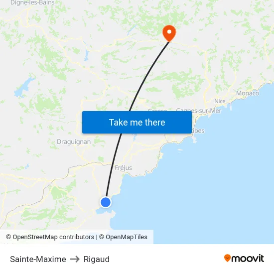 Sainte-Maxime to Rigaud map