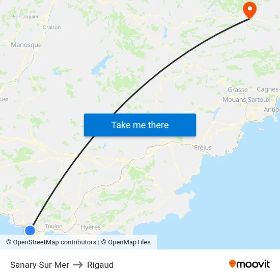 Sanary-Sur-Mer to Rigaud map