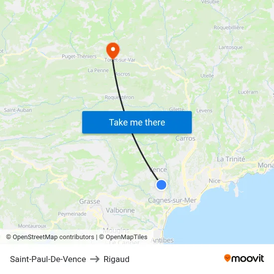 Saint-Paul-De-Vence to Rigaud map