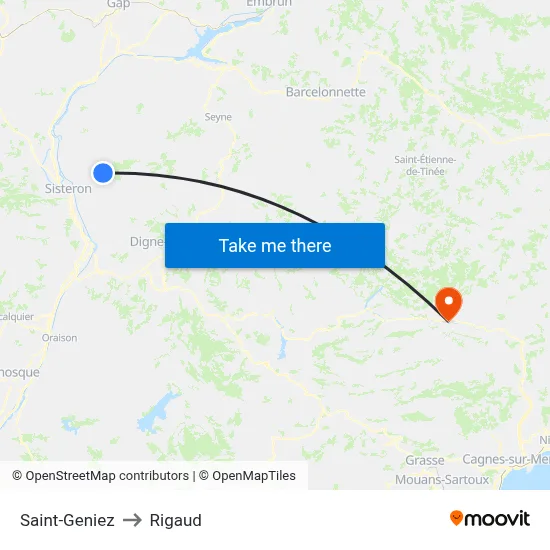 Saint-Geniez to Rigaud map