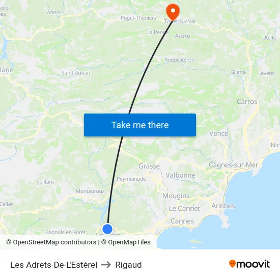 Les Adrets-De-L'Estérel to Rigaud map