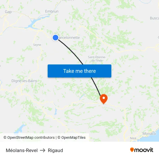 Méolans-Revel to Rigaud map