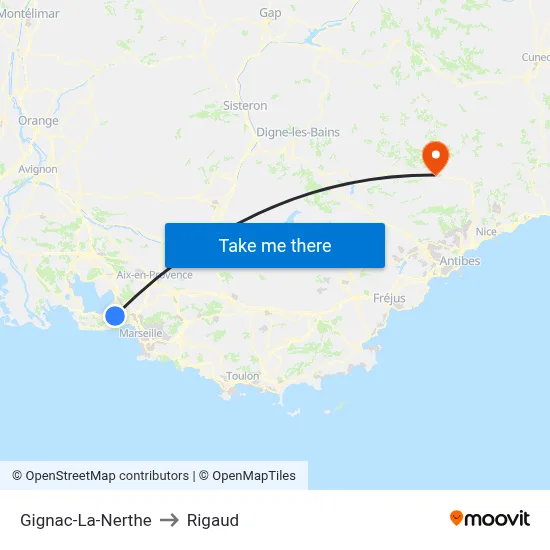 Gignac-La-Nerthe to Rigaud map