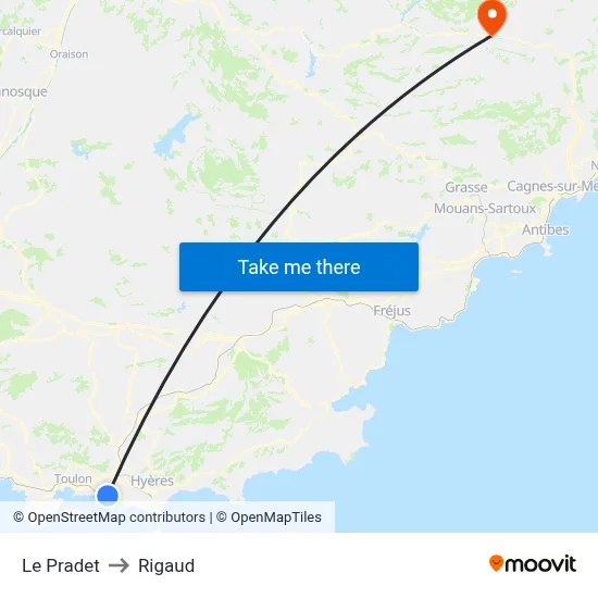 Le Pradet to Rigaud map