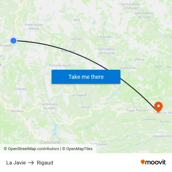 La Javie to Rigaud map