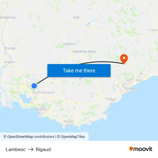 Lambesc to Rigaud map