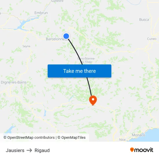 Jausiers to Rigaud map