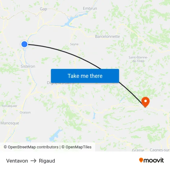 Ventavon to Rigaud map