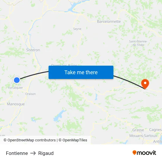 Fontienne to Rigaud map