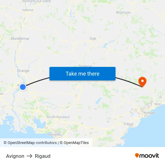 Avignon to Rigaud map