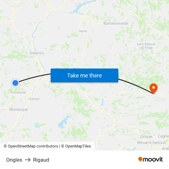 Ongles to Rigaud map