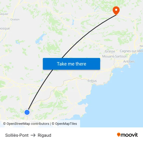 Solliès-Pont to Rigaud map