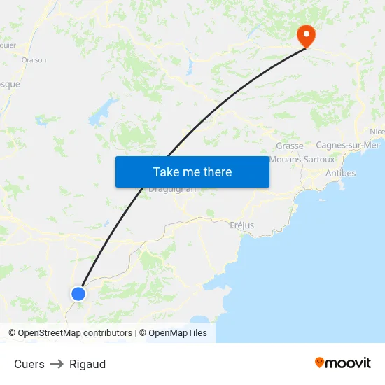 Cuers to Rigaud map